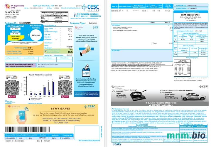 INDIA CESC LIMITED rachunek za usługi komunalne Word and PDF template, version 2 - các trang đã xóa